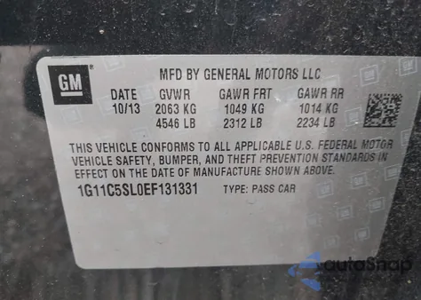 2014 Chevrolet Malibu 1Lt из США, поврежденный, VIN 1G11C5SL0EF131331